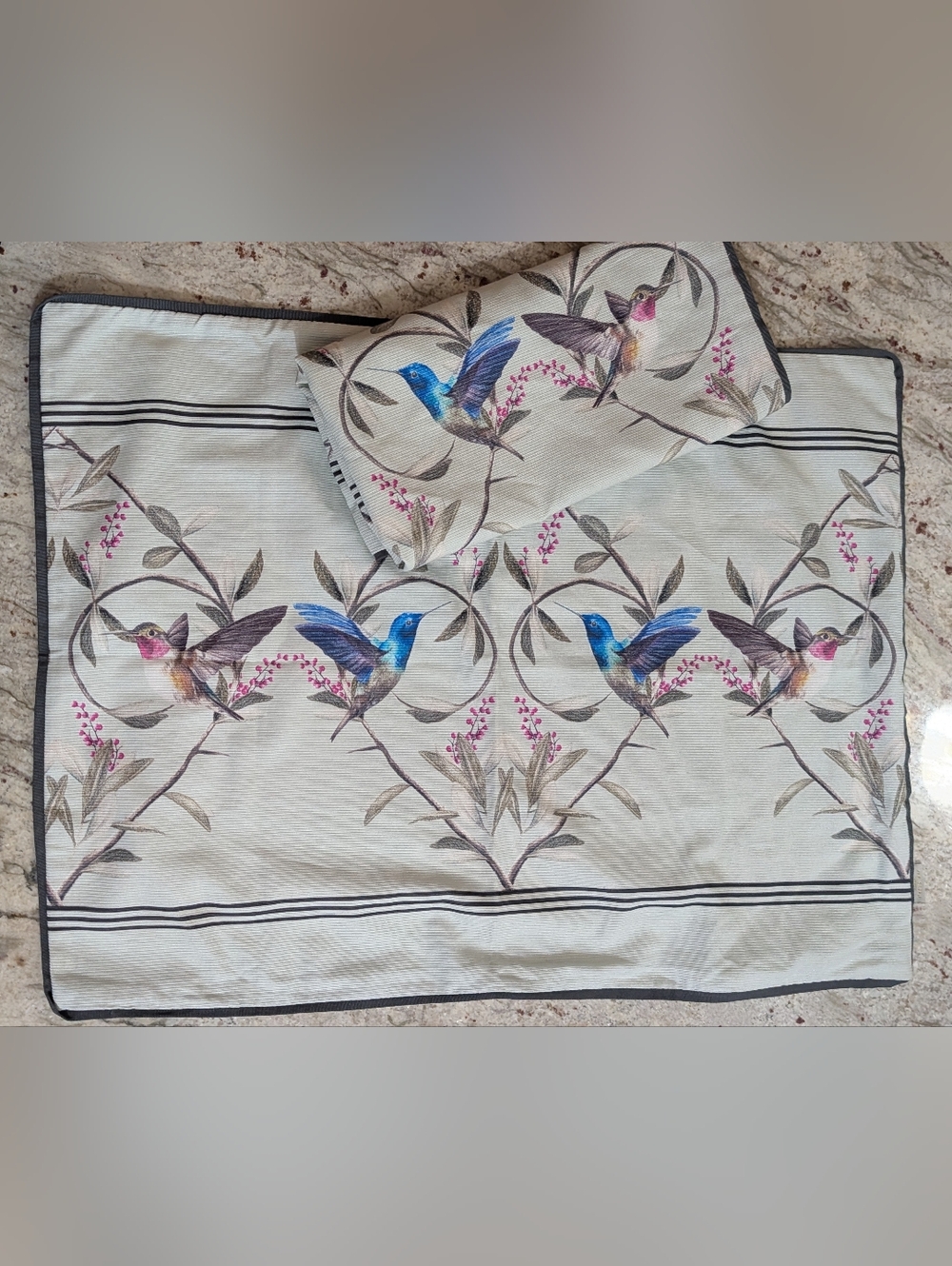 Ted Baker Hummingbird Standard Pillow Shams 2 Blue Pink Birds Zip Closure EUC